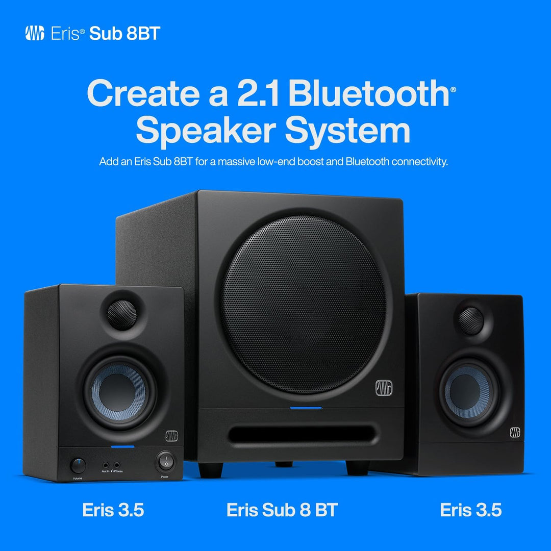 PreSonus Eris Sub 8BT – Aktiver 8" Studio-Subwoofer mit Bluetooth für Multimedia, Gaming und Musikpr