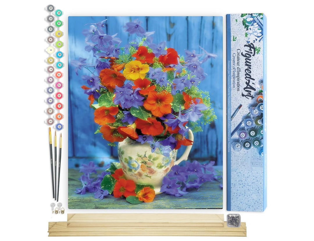 Figured'Art Malen Nach Zahlen Erwachsene Mit Rahmen Blumenstrauss in Orange und Lila - Paint by Numb