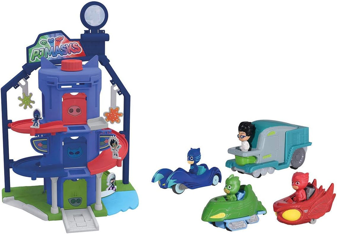 Jada 7/203145002 PJM Garage Quarter General + 4 Fahrzeuge PJ Masks Pyjamasques Miniatur Cars Box, Me