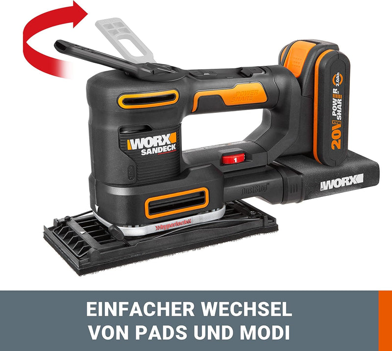 WORX WX820.9 Multifunktionsschleifer – Schleifen ohne Staub – Elektrische 20V Schleifmaschine – Powe