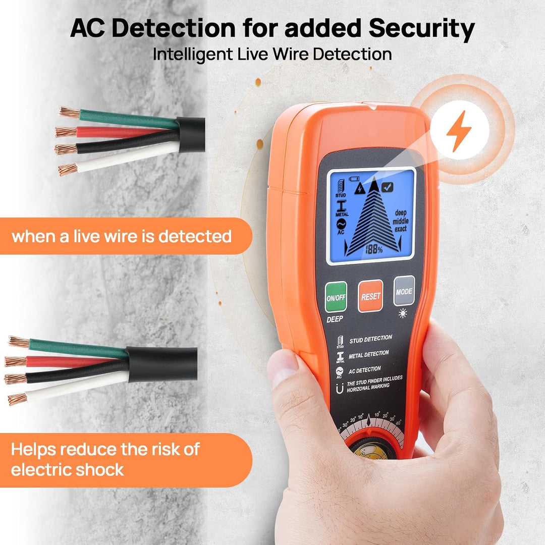 7-in-1 Leitungssuchgerät Leitungssucher Wandscanner mit 3 Holz-Modi, Metall,AC,Wasserwaage + Nail Fi