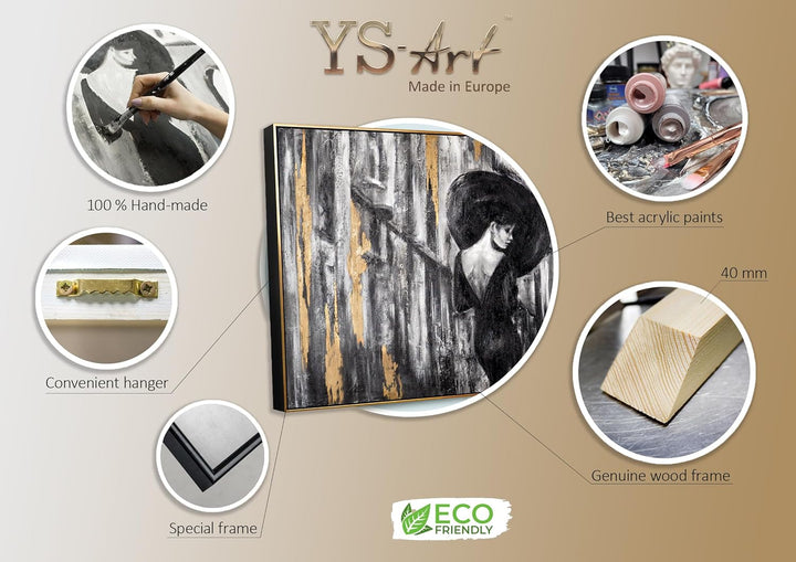 YS-Art Abstrakt Stil Acryl Gemälde auf Leinwand Filmstreifen handgemalt Wandbilder Wohnzimmer modern