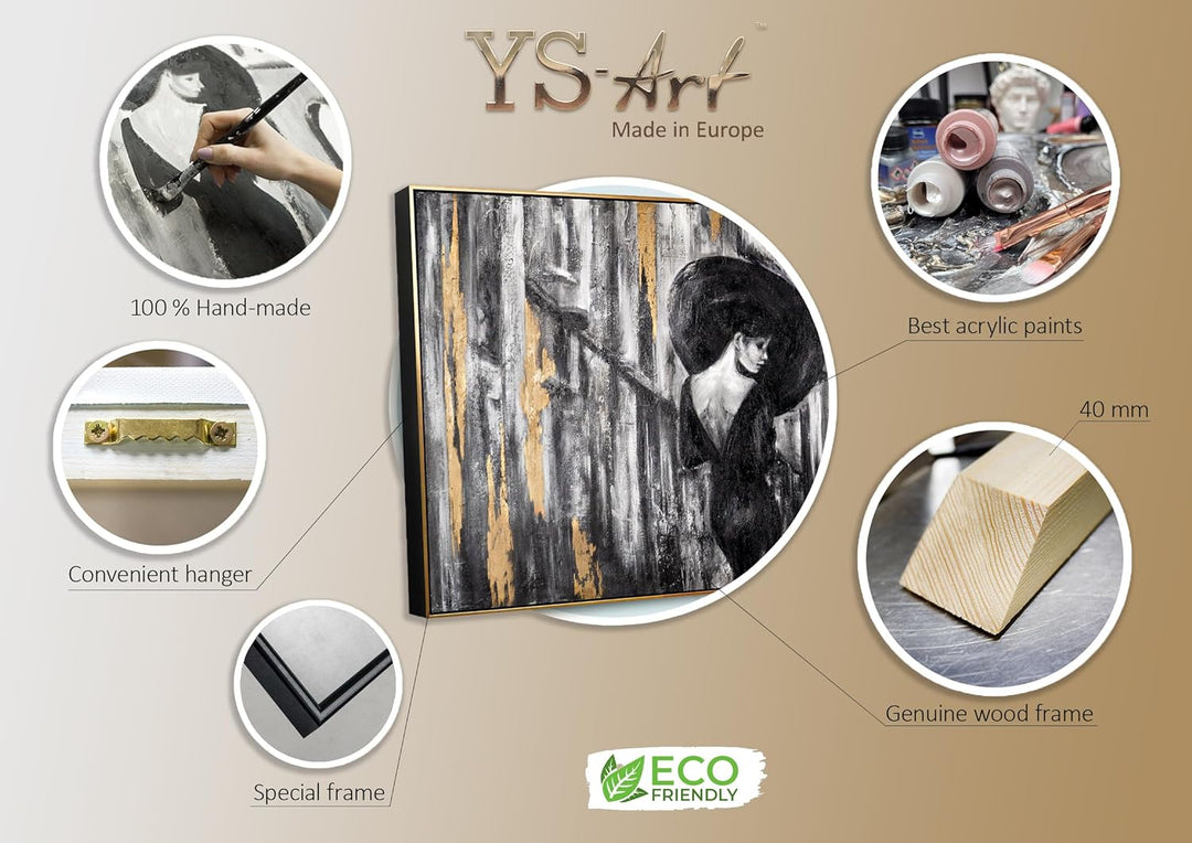 YS-Art Abstrakt Stil Acryl Gemälde auf Leinwand Filmstreifen handgemalt Wandbilder Wohnzimmer modern