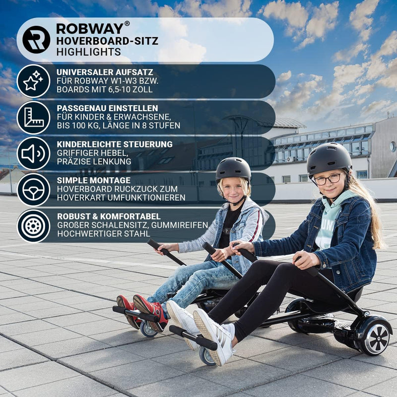 Robway Original Hoverkart - W1 W2 W3 und universal (6,5" / 8" / 10") - Sitz für Hoverboard - Gummibe