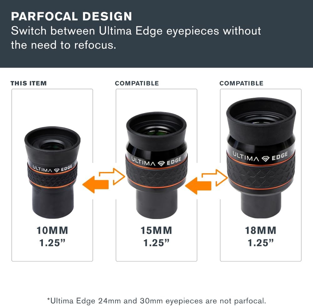 Celestron 93450 Ultima Edge 10 mm Parfokales Ultra-Flachfeld-Okular für 1,25 Zoll Fokussierer – Gest
