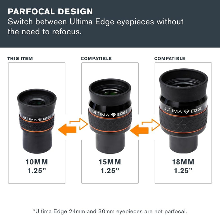 Celestron 93450 Ultima Edge 10 mm Parfokales Ultra-Flachfeld-Okular für 1,25 Zoll Fokussierer – Gest