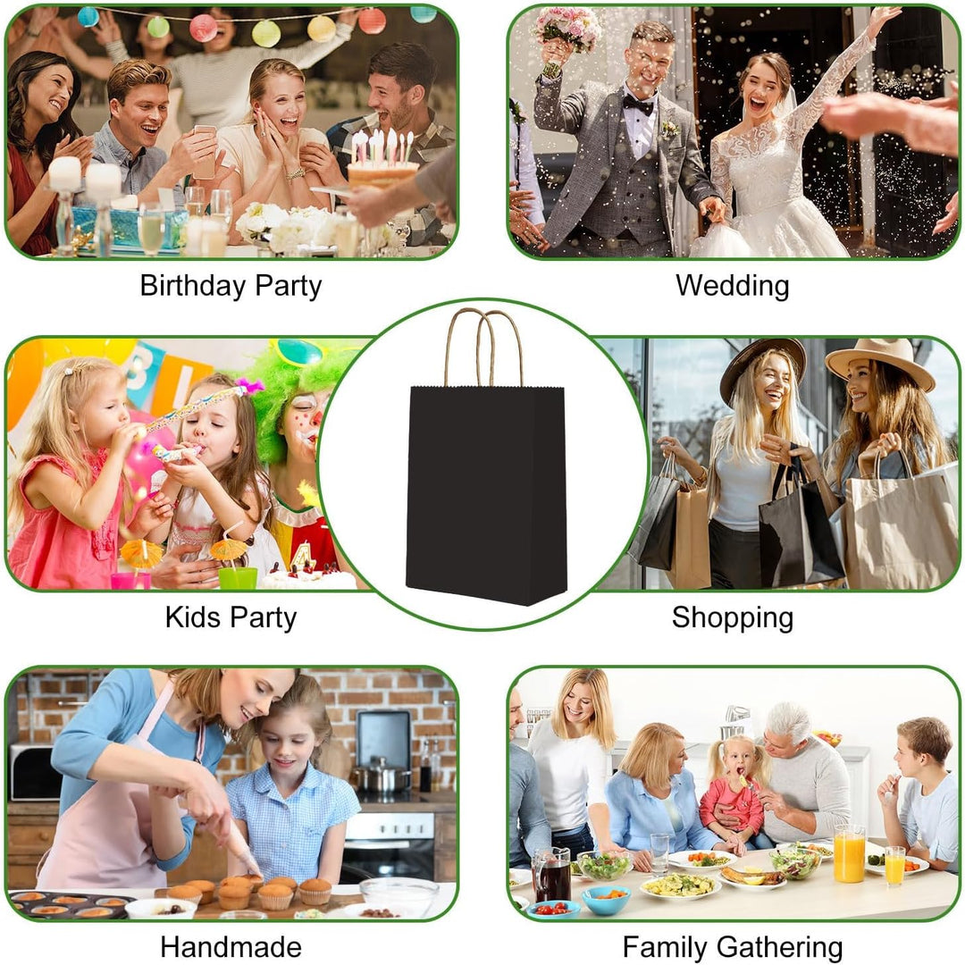 Gucass 50 Stück Mittel Papiertüten mit Henkel, Schwarz Kraft Papiertaschen Geschenktüten, 21x11x27cm