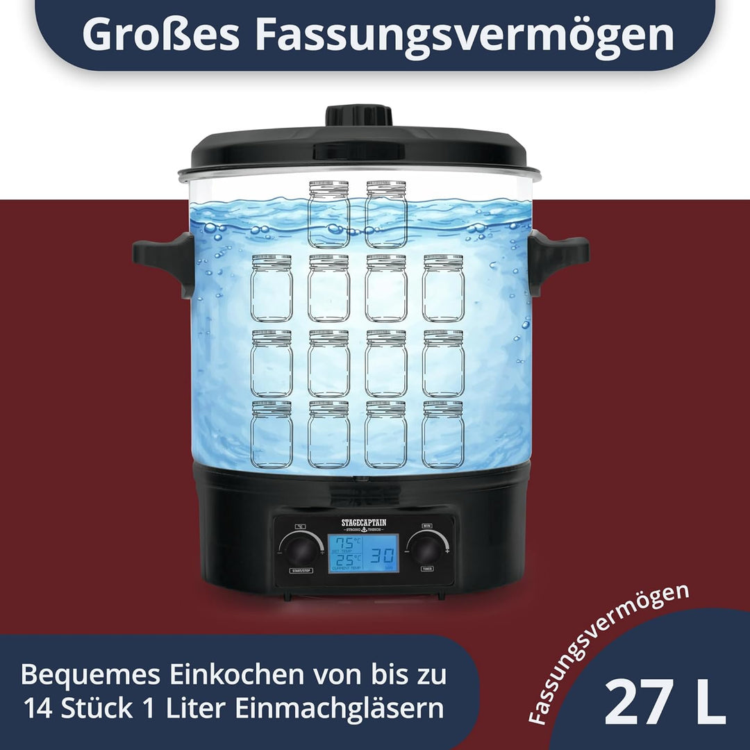 Stagecaptain GWK-27D Glühweinkocher - Digitaler Einkochautomat mit 27 Liter - LCD-Anzeige - 2000 Wat