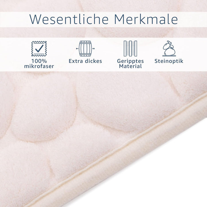 Amago - Mikrofaser Badteppich, Steinoptik 100 prozent PES, 50 x 80 cm - Creme Creme 50 x 80 cm, Crem