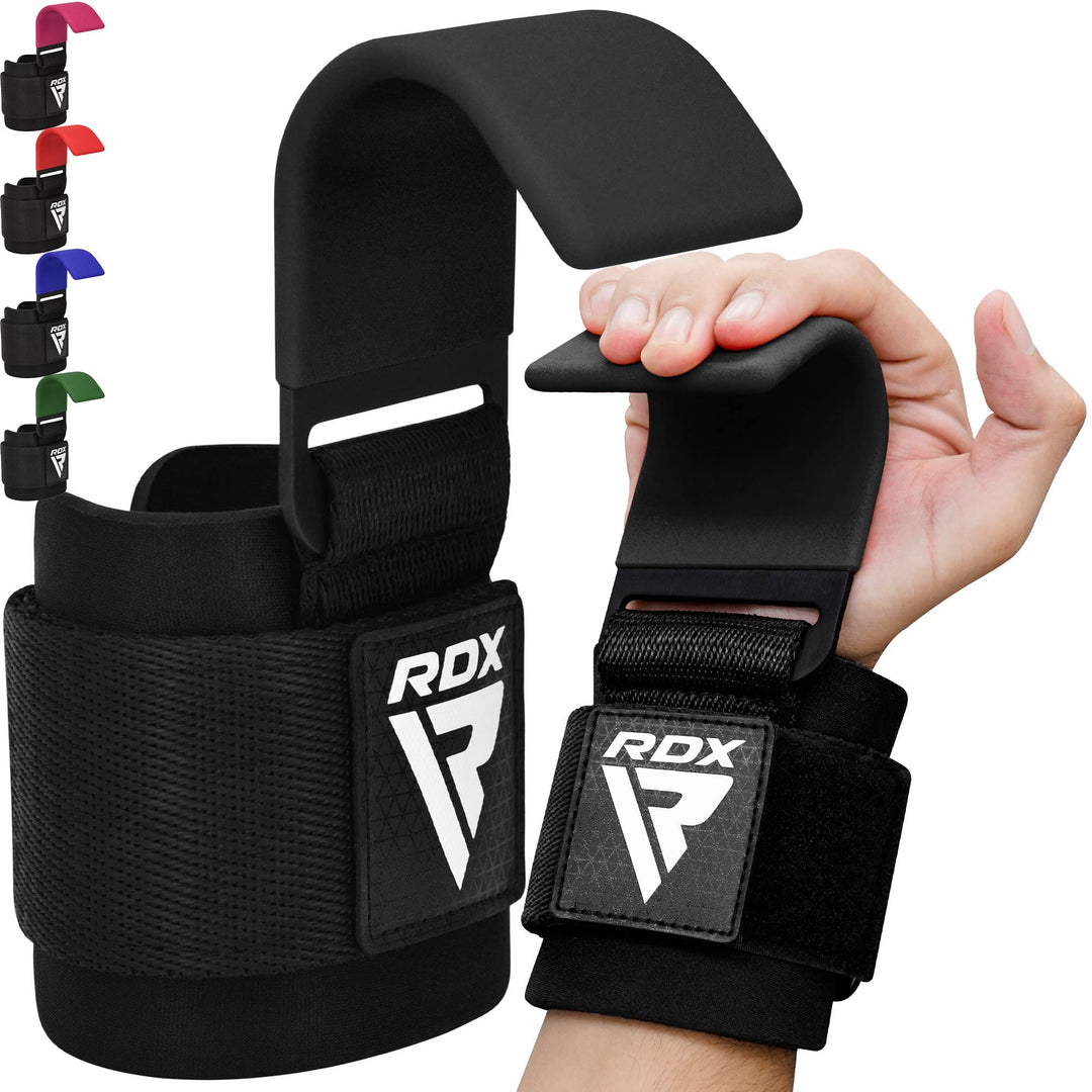 RDX Zughilfen Haken Krafttraining, 8mm Gepolstert Handgelenkschutz, Profi Bodybuilding Gewichtheben