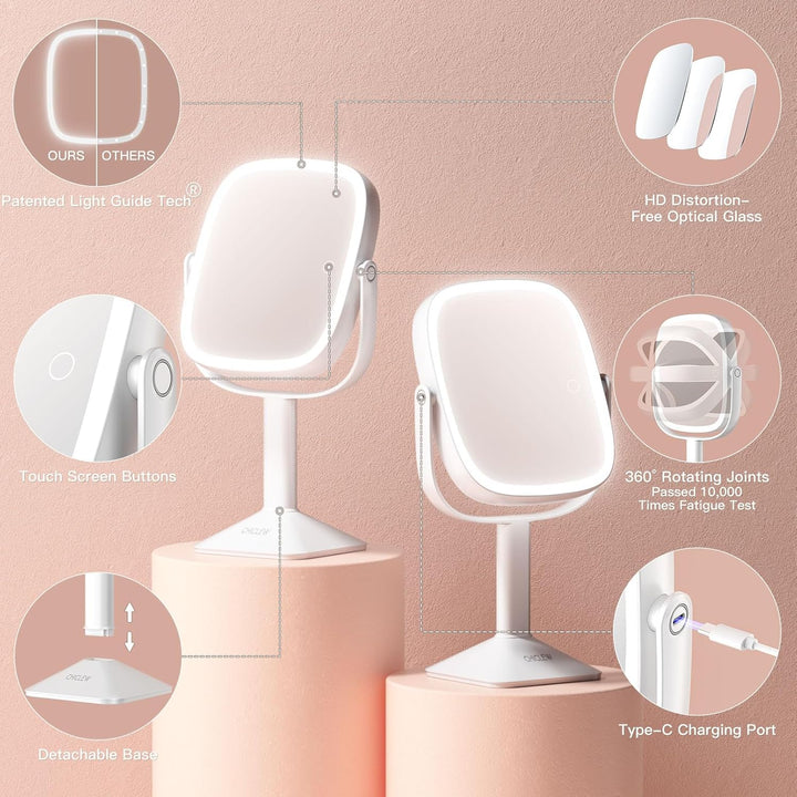 CHICLEW 9.5'' Grosse Schminkspiegel mit Beleuchtung, 1X/12X Wiederaufladbarer Kosmetikspiegel mit Be