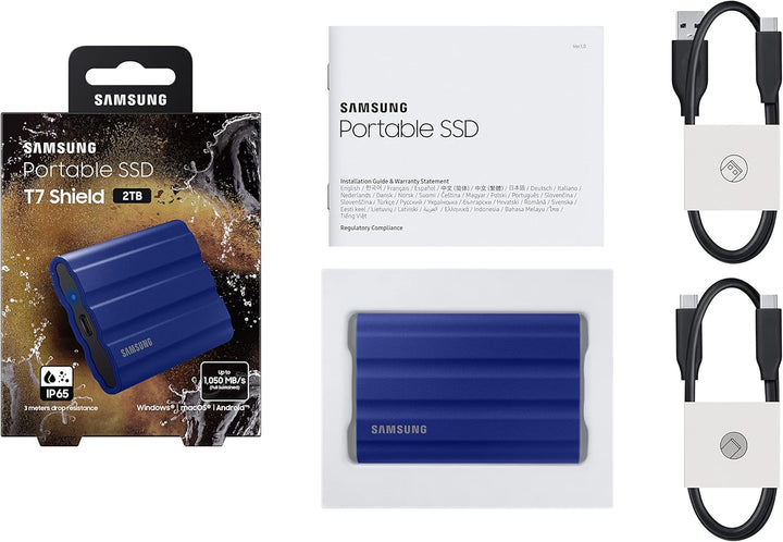 Samsung Portable SSD T7 Shield, 2 TB, USB 3.2 Gen.2, 1.050 MB/s Lesen, 1.000 MB/s Schreiben, Robuste