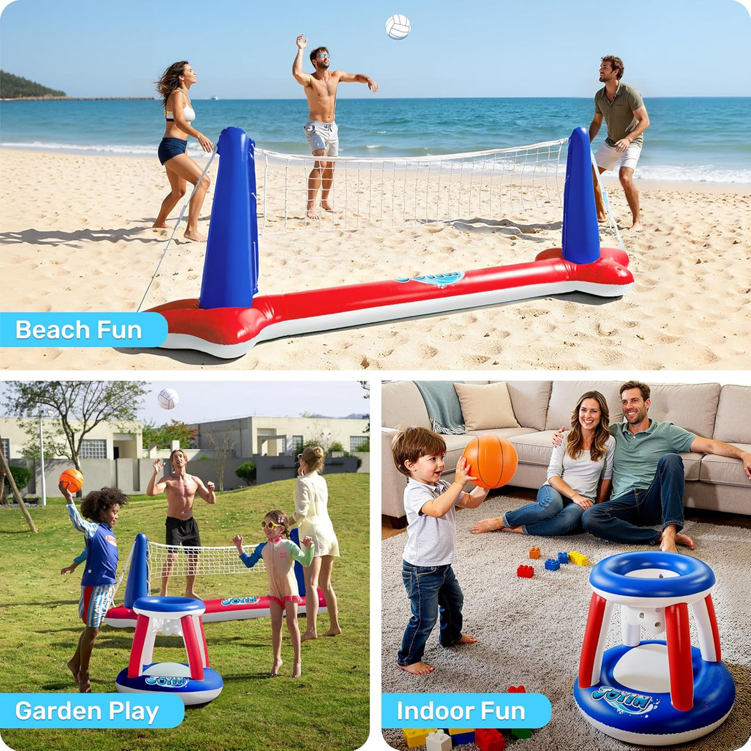 JOYIN Aufblasbare Pool Float Set, Volleyballnetz & Basketballkörbe & Bälle für Kinder und Erwachsene