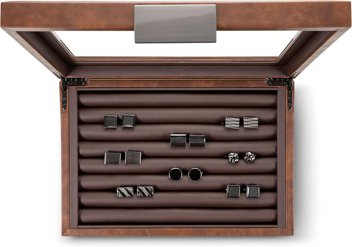 Glenor Co Cufflink Box for Men - Holds 70 Cufflinks - Luxury Display Jewelry Case Design - Metal Buc