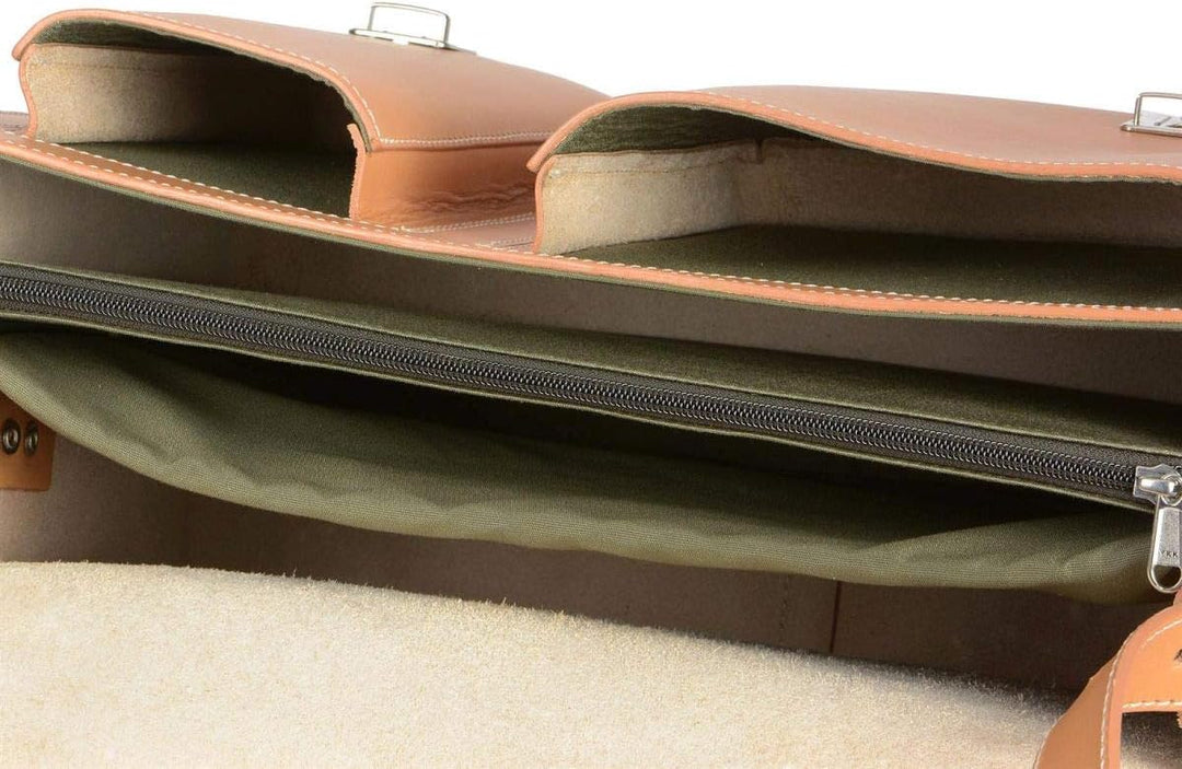 Ruitertassen Lehrertasche Leder Schultasche Aktentasche 2 Fächer Natur Tasche für Schule Uni Beruf D