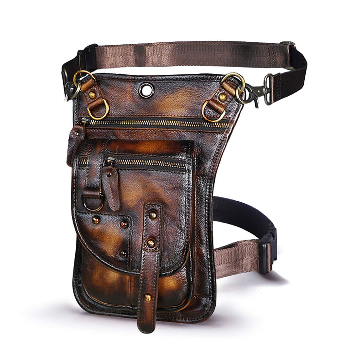 Le'aokuu Herren Echtes Leder Tasche Hüfttasche Gürteltasche Drop Leg Thigh Bag Hip Fanny Bum Belt We