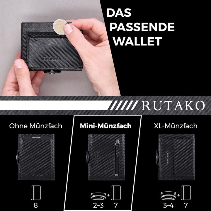RUTAKO Slim Wallet mit Münzfach & RFID-Schutz - Kartenetui Herren & Damen - Kreditkartenetui klein -
