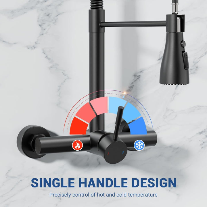 APPASO Wasserhahn Wandmontage (15cm Lochabstand) | Schwarz Matt armatur küche 3 Strahlarten & 360° d