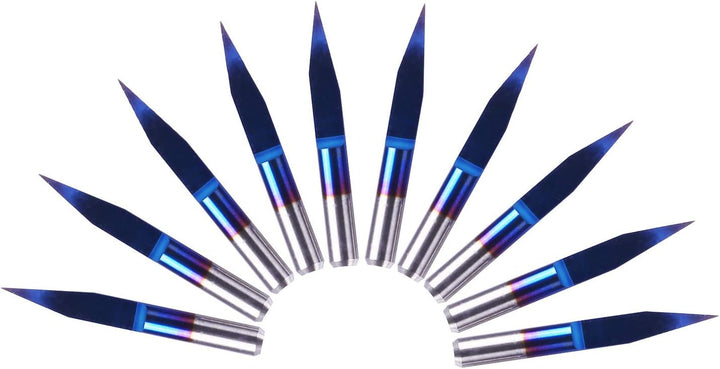 SainSmart Genmitsu 10Pcs Nano Blue Coat Gravierstichel, 20 Grad 0,1 mm Spitze 1/8 Zoll Schaft CNC Fr