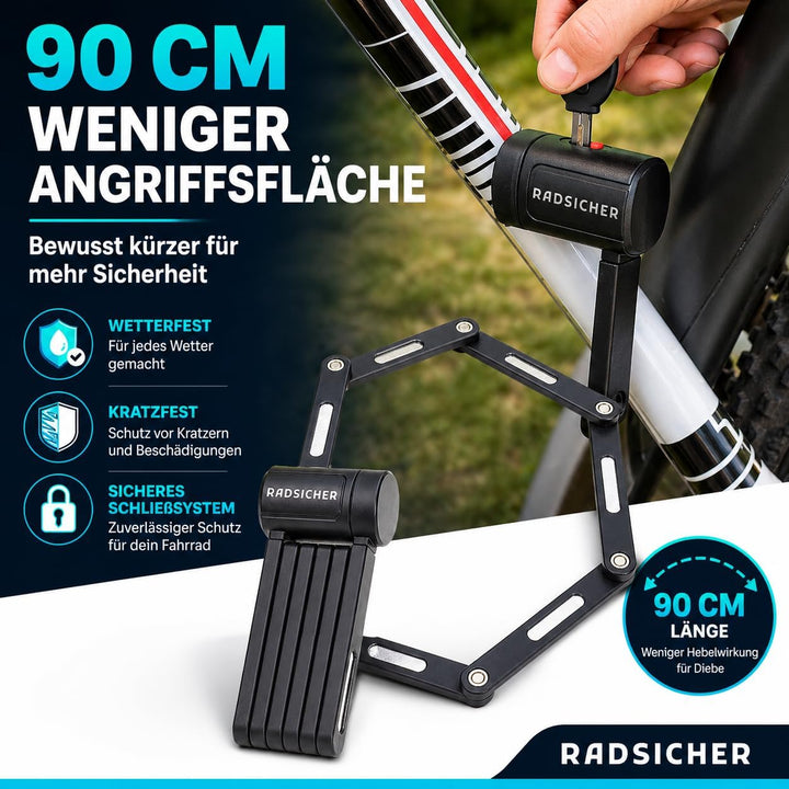 RADSICHER Faltschloss – Robustes Fahrradschloss (90 cm) | Sicherheitslevel 12 | Gehärteter Stahl, We