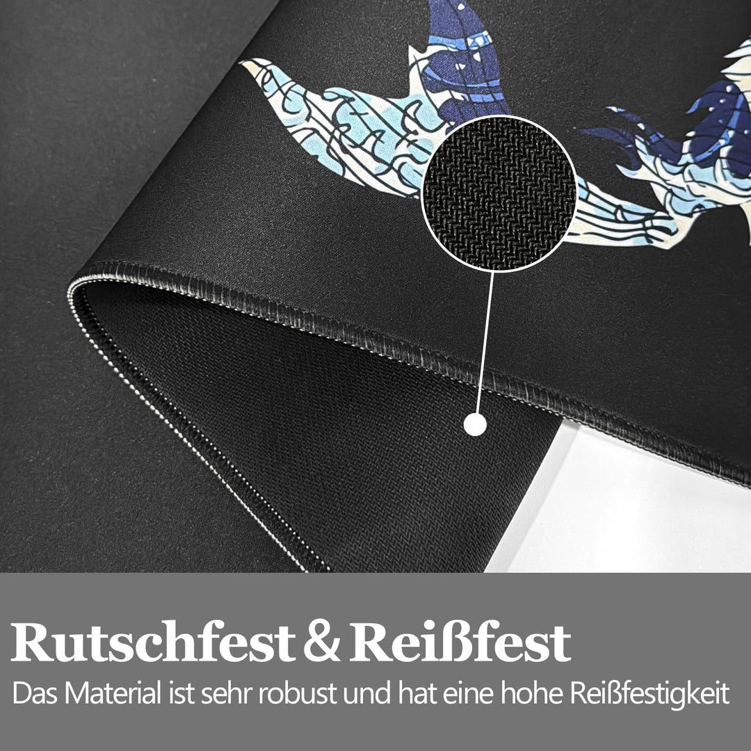 Mauspad XXL,Anime Mousepad 900x400mm Japanischer Koi Mauspad Gaming mit Rutschfester Gummibasis,Gena