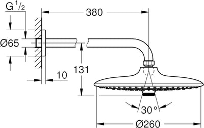 GROHE Euphoria 260 - Kopfbrauseset (380mm, 3 Strahlarten, Antikalk- System, perfektes Strahlbild), c