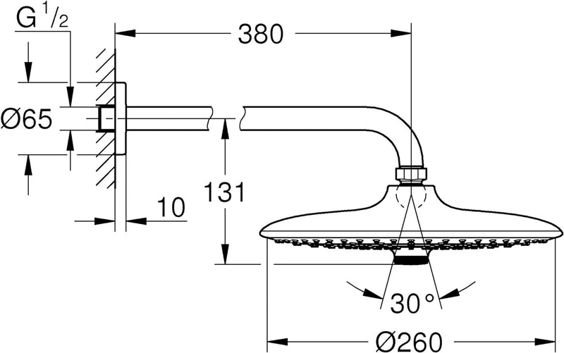 GROHE Euphoria 260 - Kopfbrauseset (380mm, 3 Strahlarten, Antikalk- System, perfektes Strahlbild), c