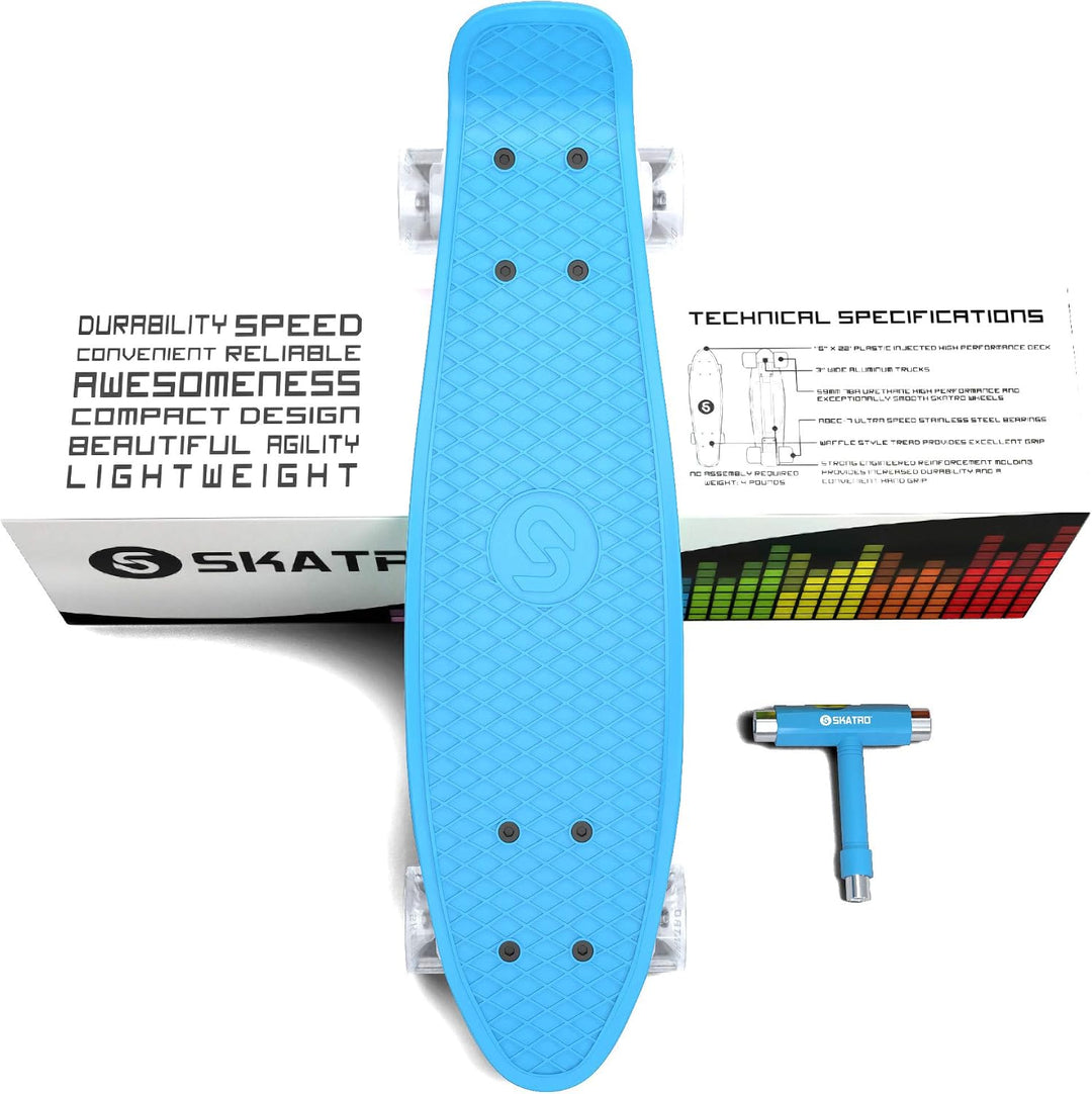 Skatro - Mini-Cruiser-Skateboard. 22 Zoll Kunststoff-Board im Retro-Stil, komplett mit Arctic Glacie