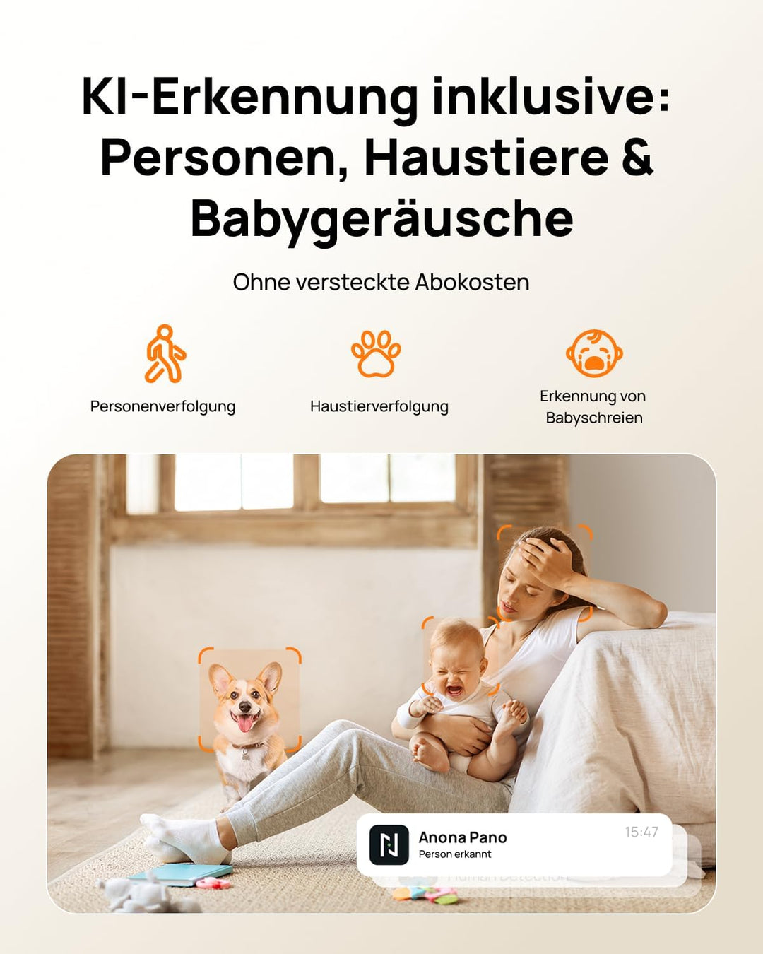 Anona Pano 4K-Innenüberwachungskamera mit 360°-Autotracking und Wi-Fi 6, Innenkamera mit Erkennung v