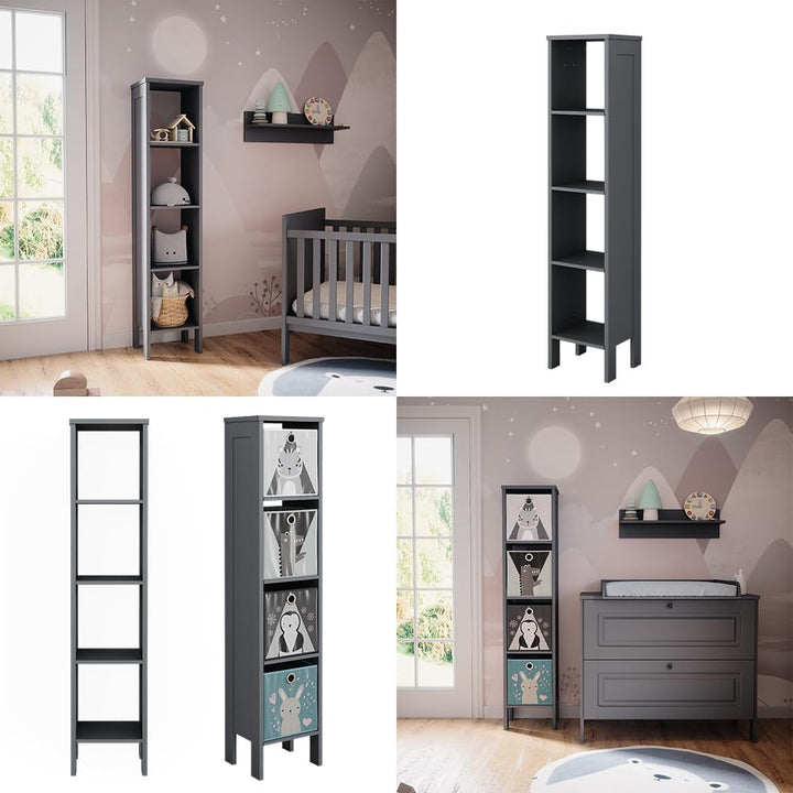 VitaliSpa Kinderregal Ajaton, Grau, 35.2 x 159.5 cm, zur Aufbewahrung von Spielzeug und Büchern mit