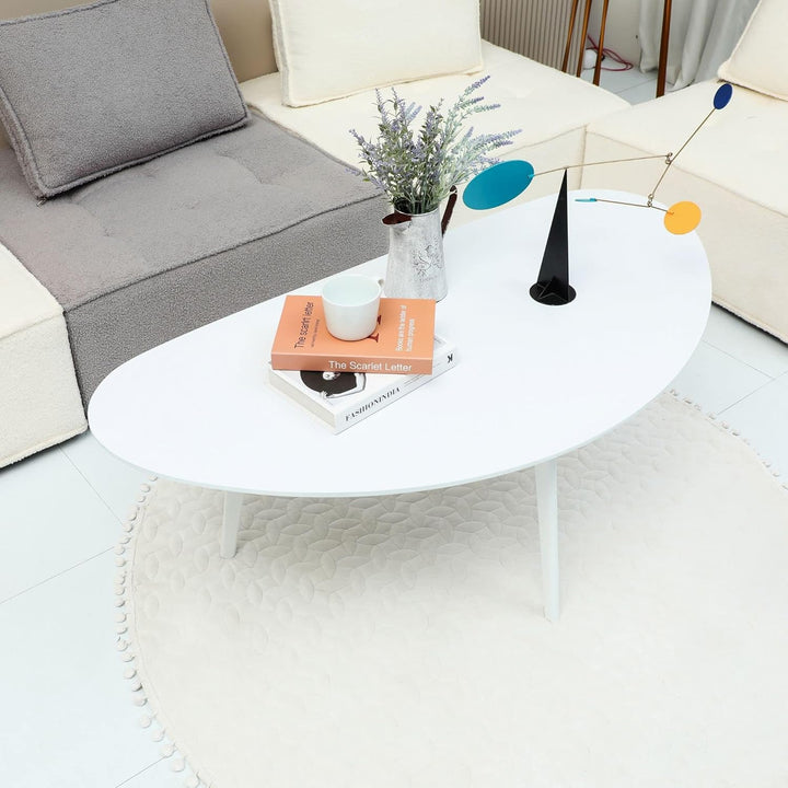 PHOENANCEE Couchtisch Oval, Kleiner Tisch Wohnzimmer, Tischbeine aus massivem Eichenholz, Mitteltisc