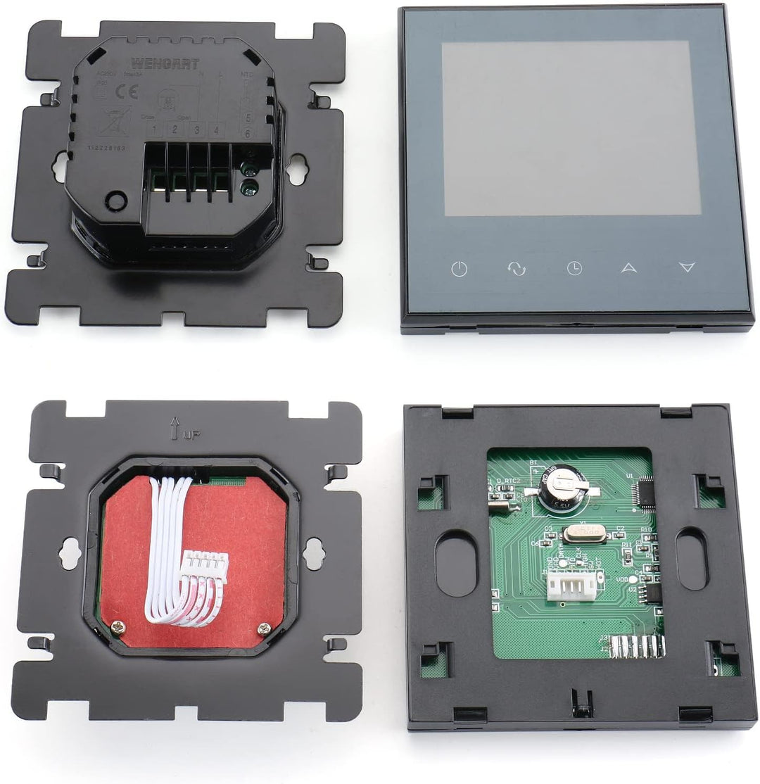 Wengart Home Thermostat WG03-4, AC230V Max16A Programmierbares Touchscreen LCD-Display Arbeit für el
