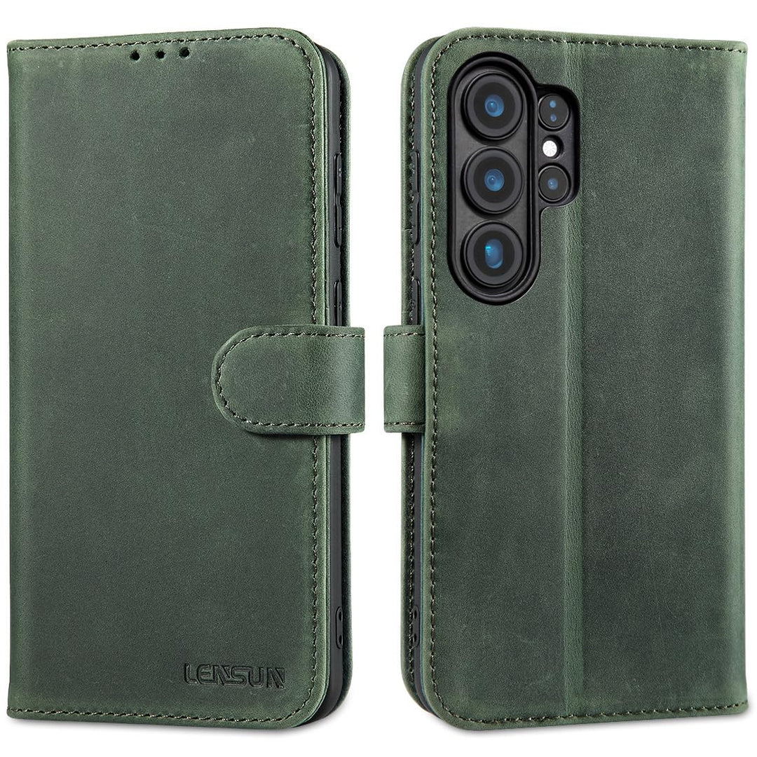 LENSUN Echtleder Hülle für Samsung Galaxy S26 Ultra, Handyhülle Klapphülle [RFID Schutz][Magnetversc