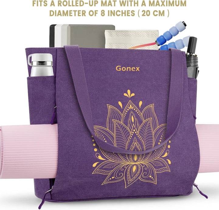 Gonex Yogatasche, Grosse Pilates Tragetasche mit Mehreren Taschen für Damen Herren, Robuste Canvas T