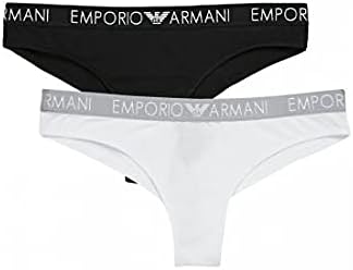 Emporio Armani Damen Bi-Pack Brazilian Brief Iconic Cotton Unterwäsche XS White/Black, XS White/Blac