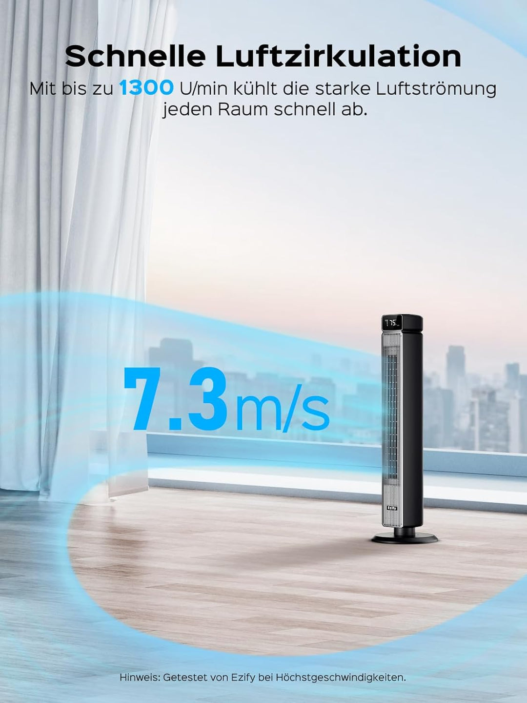 Ezify Turmventilator, 7,3 m/s Ventilator Grosser Luftdurchsatz, Turmventilator Sehr Leise mit Fernbe