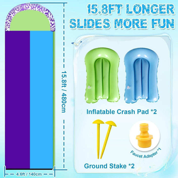 15.8 ft/480 cm Double Water Slide,Wasserrutsche Garten für Kinder,Rasenwasserrutschen with Sprinkler