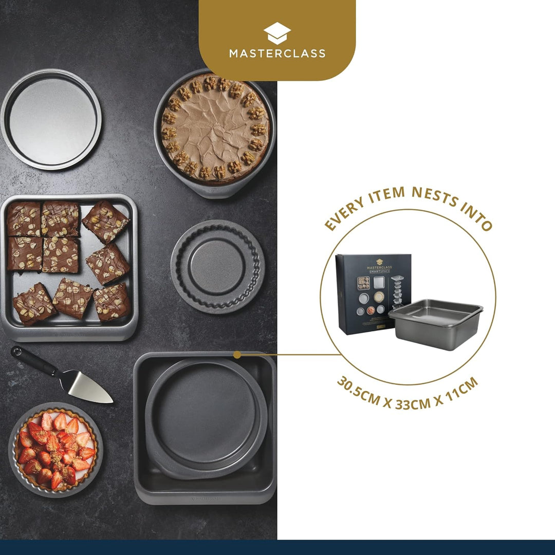 MasterClass Smart Space Backformen-Set 7-teilig, antihaftbeschichtet und stapelbar mit 1 x Bratform,