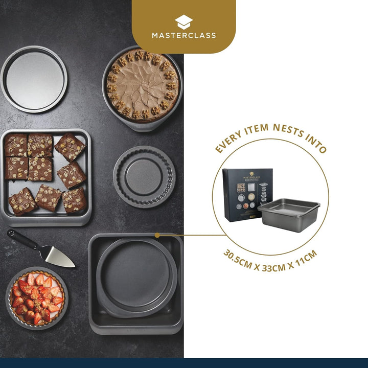 MasterClass Smart Space Backformen-Set 7-teilig, antihaftbeschichtet und stapelbar mit 1 x Bratform,