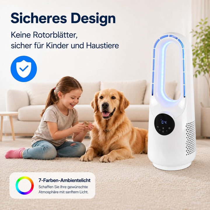 INGRIKT 20W Rotorloser Turmventilator 57cm, Infrarot-Fernbedienung, 10 Geschwindigkeiten, 3 Windmodi