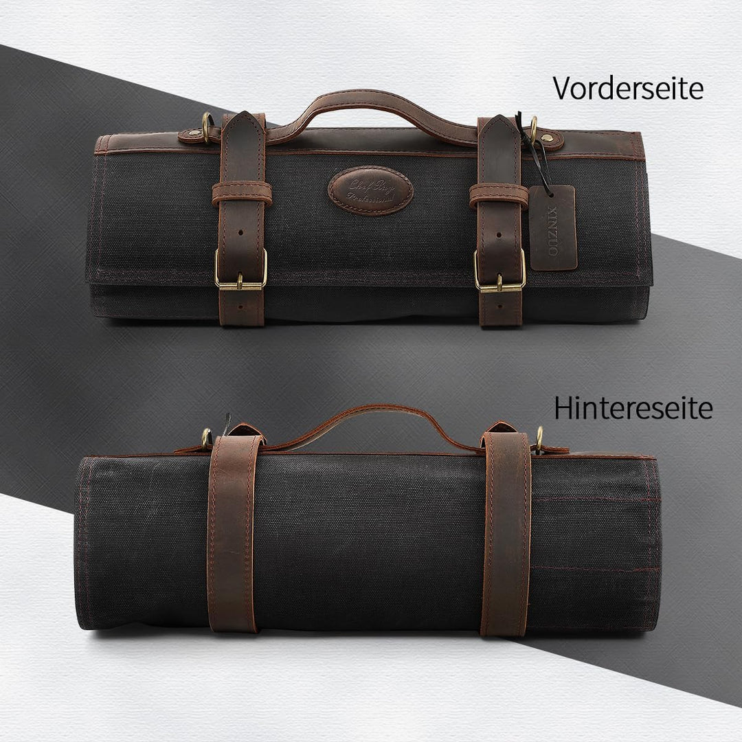 XINZUO Messertasche, Profi Koch Rolltasche, Universal Etui für Koch 12 Slots, 16oz gewachstes Segelt