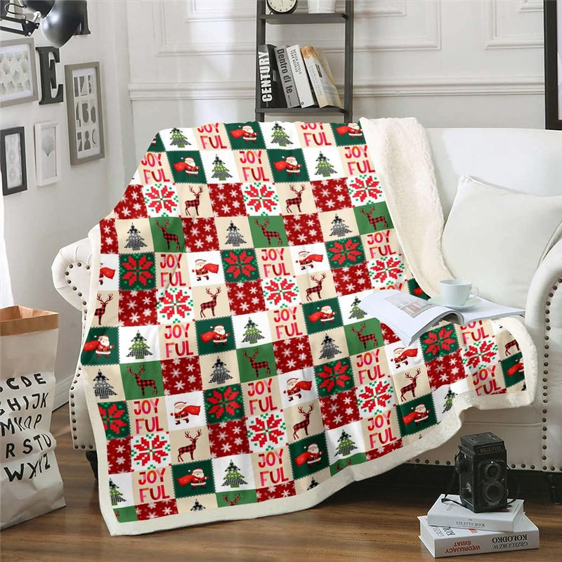 Homewish Weihnachten Flickwerk Decke 150x200 Nette Weihnachtsmann Hirsch Fleece Decke Für Kinder Jun