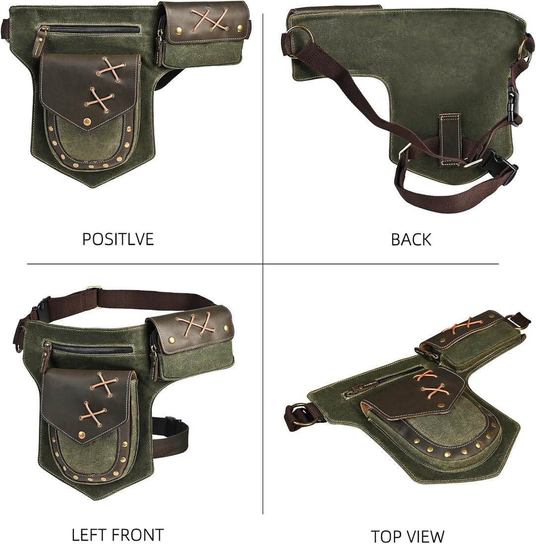 Herren Canvas + Leder Motorrad Reiten Tasche Beinbeutel Beintasche Aussenbeintasche Hüfttasche Drop