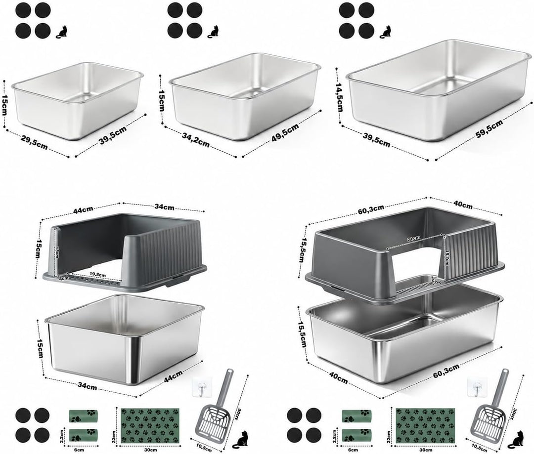 Zedelmaier Edelstahl Katzentoilette System – Katzenklo Edelstahl XXL für grosse Katzen & 2 Katzen –
