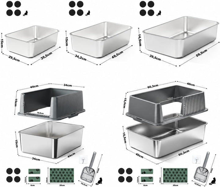 Zedelmaier Edelstahl Katzentoilette System – Katzenklo Edelstahl XXL für grosse Katzen & 2 Katzen –