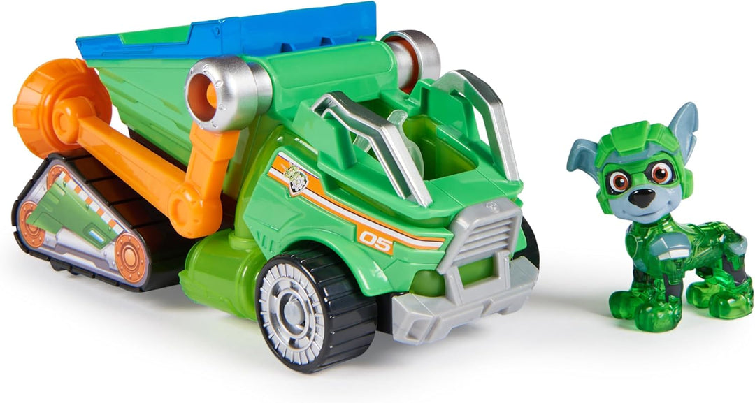 Spin Master PAW Patrol: Der Mighty Kinofilm, Superhelden-Basis-Fahrzeug von Rocky mit Welpenfigur, M