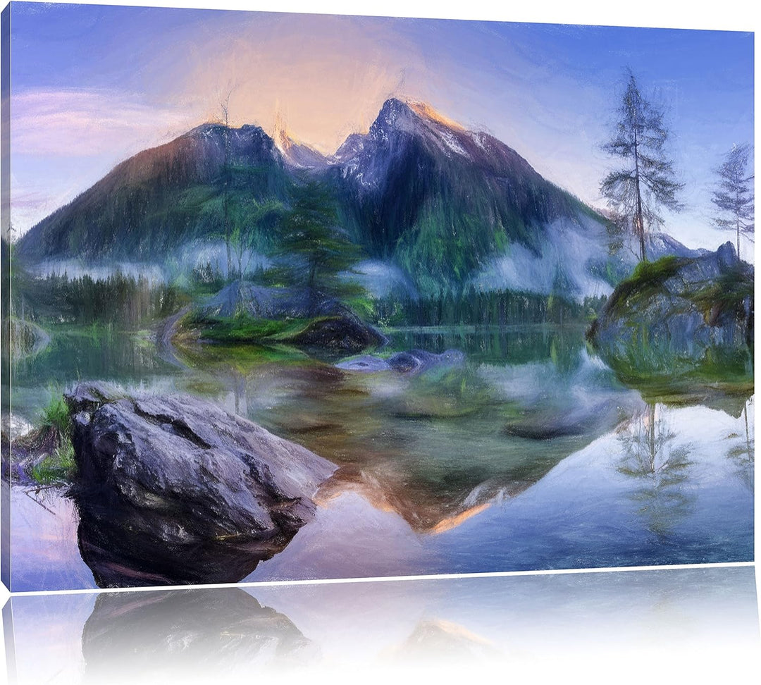 Pixxprint Sonnenaufgang am Hintersee als Leinwandbild/Grösse: 100x70 / Wandbild/Kunstdruck/fertig be