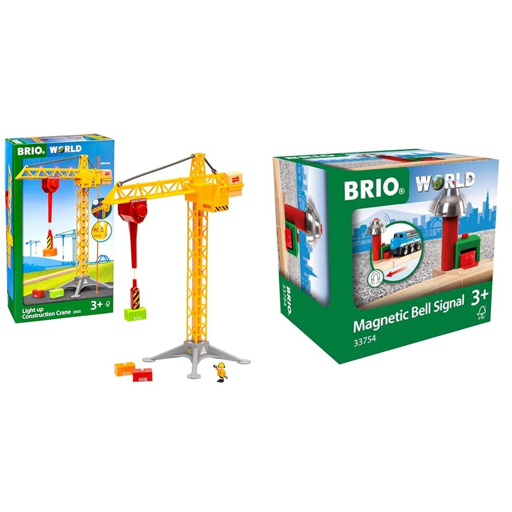 BRIO World 33835 Grosser Baukran mit Licht - Zubehör für die BRIO Holzeisenbahn & World 33754 - Magn