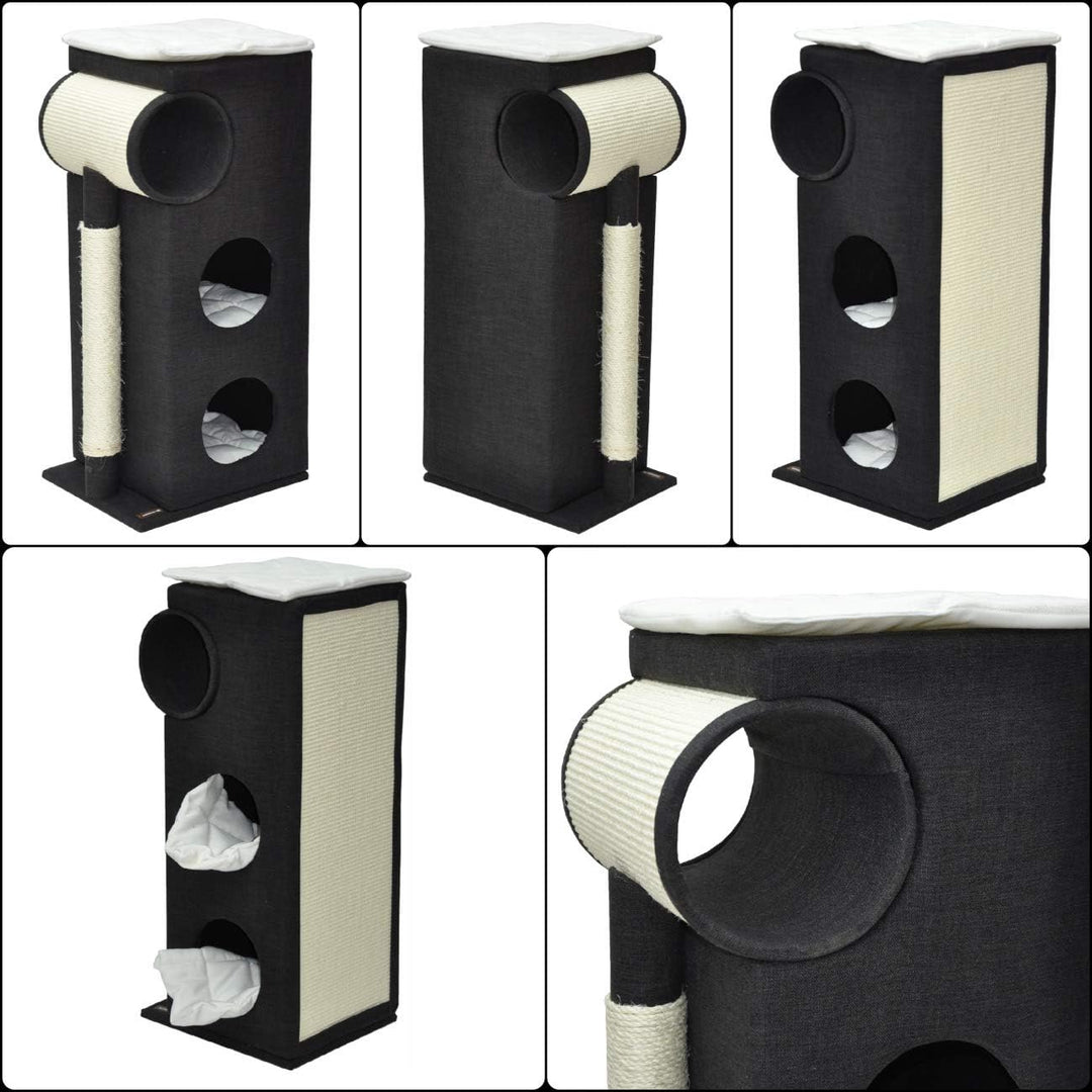 nanook Katzen Kratztonne Kratzbaum Kratzmöbel Sisaltonne - schwarz - mit XXL Kratzbrett und Kratzsta