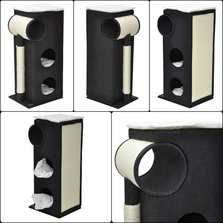 nanook Katzen Kratztonne Kratzbaum Kratzmöbel Sisaltonne - schwarz - mit XXL Kratzbrett und Kratzsta